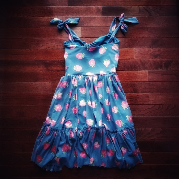 Blackmilk | Strawberries Tie Short Dress | Blue - Picture 3 of 8